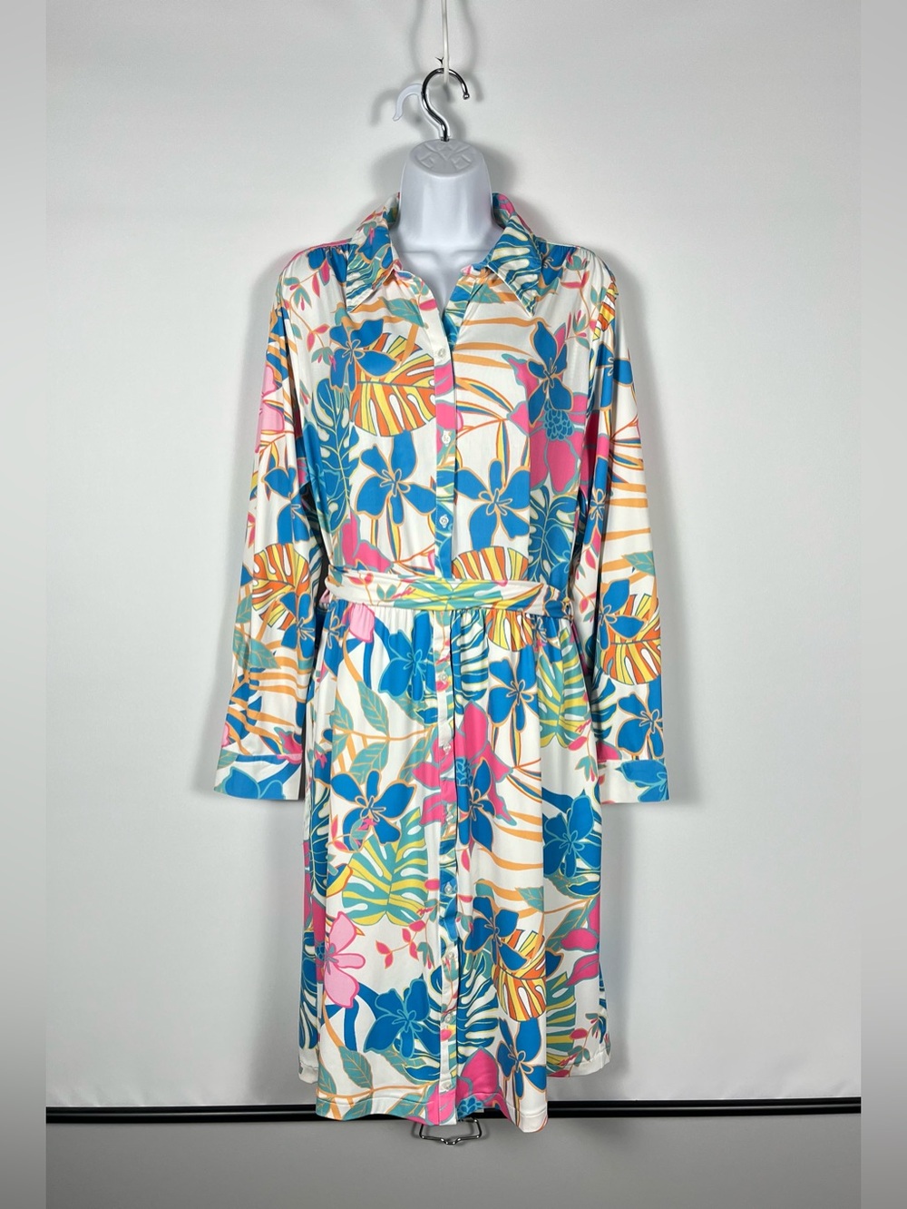 Tolani Floral Long Sleeve Knit Shirtdress With Belt Size Large